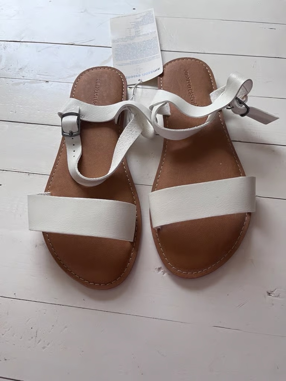 Amazon Essentials White Leather-Look Ankle Tie Flat Sandals